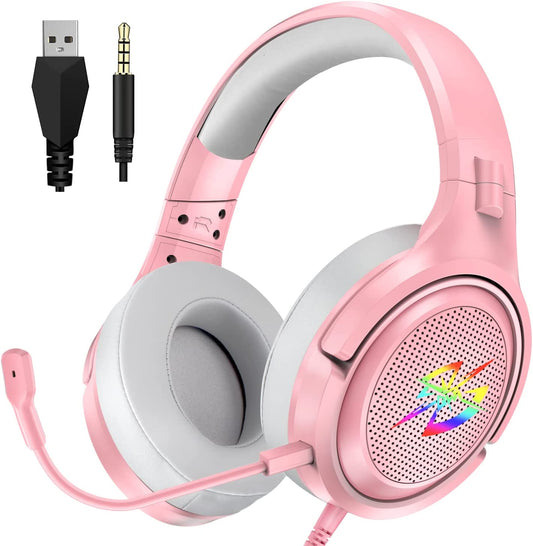 LED Music/Gaming Pink Headsets with Microphones