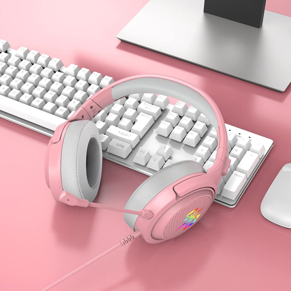 Pink Headsets Computer LED Music/Gaming Pink Headsets with Microphones – click99c