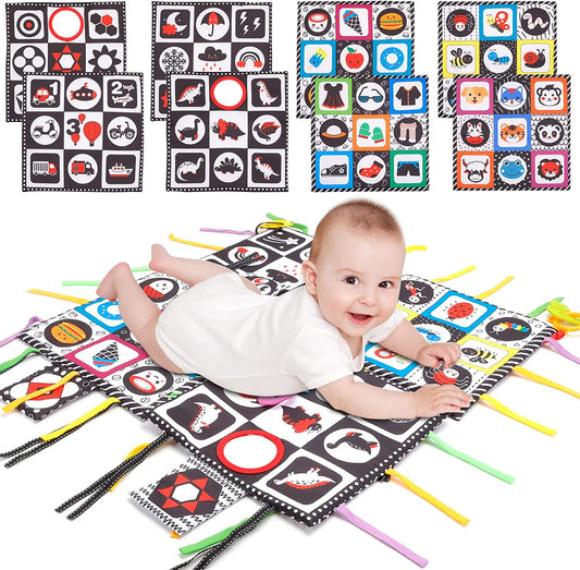 Tummy Mat Baby Toys - Black and White High Contrast Sensory (4 Pack)