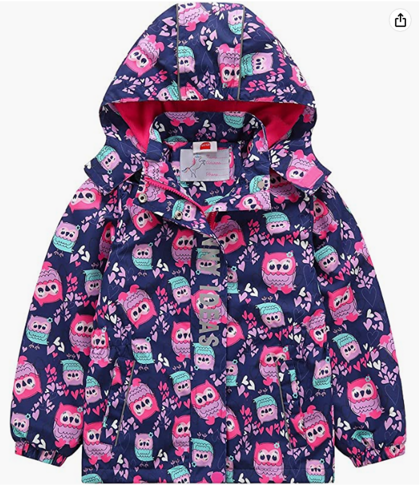 Kids Lightweight Rain Jacket Waterproof Windbreaker - Owl